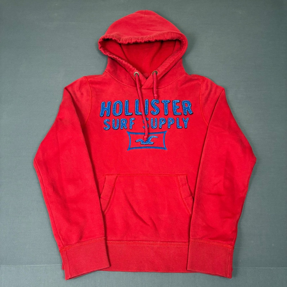 Y2K Hollister Surf Supply Red Pullover Thermal Lined Hoodie Men's Size Small